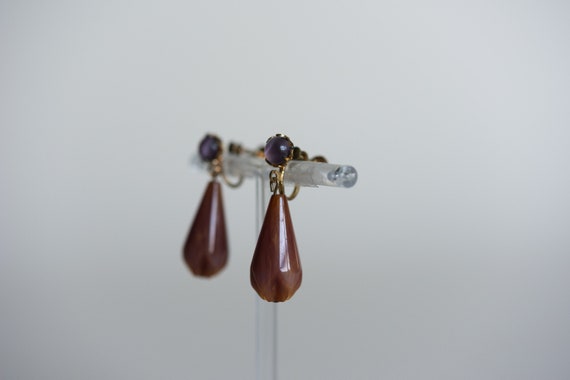 60-70s Dangle Earrings and Metal Brooch - image 3