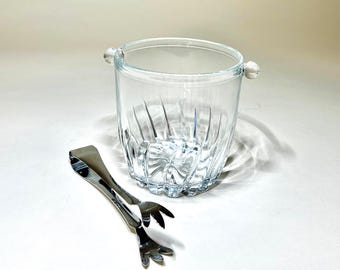 Crystal Cut Glass Ice Bucket and Tongs 70s vintage