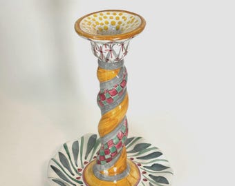 RETIRED MacKenzie Childs Brighton Pavillion hand twisted candle stick
