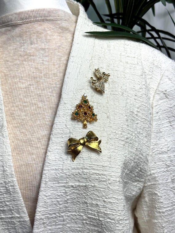 Christmas Tree and Angel Brooch Group