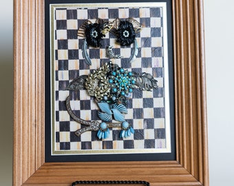 Owl Vintage Framed Jewelry Art