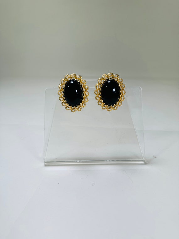 70-80s Paulo Gucci clip on Black Onyx earrings