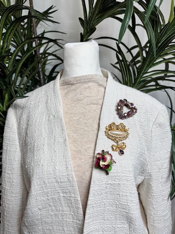 Heart, Avon Bows and Coalport Flower combined Brooches