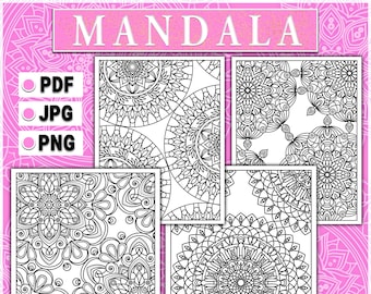 Printable Mandala Coloring Pages For Adults. Relaxing Mandala Coloring Book. Stress Relief Coloring Pages. PDF Digital Download