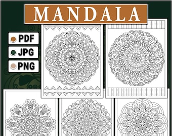 40 Printable Round Mandala Coloring Pages. Relaxing Geometric Mandala Coloring Book. Stress Relief Bundle. Ornament, Floral Pattern. Digital