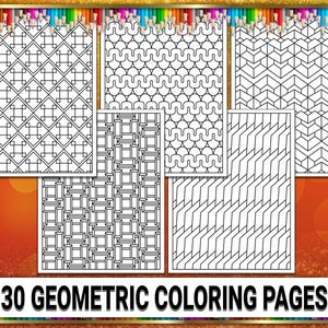 30 Abstract Geometric Coloring Pages: Stress Relief (PDF Pattern)