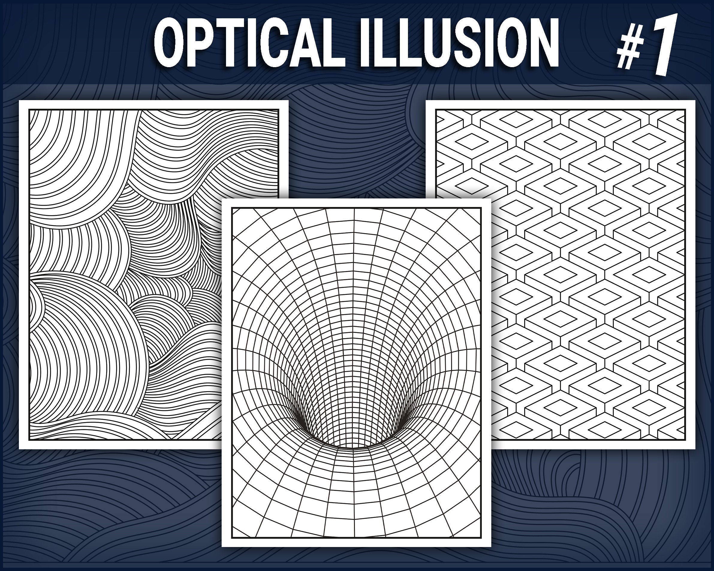 15 3D Optical Illusion Coloring Pages Vol. 1, Geometric Shapes
