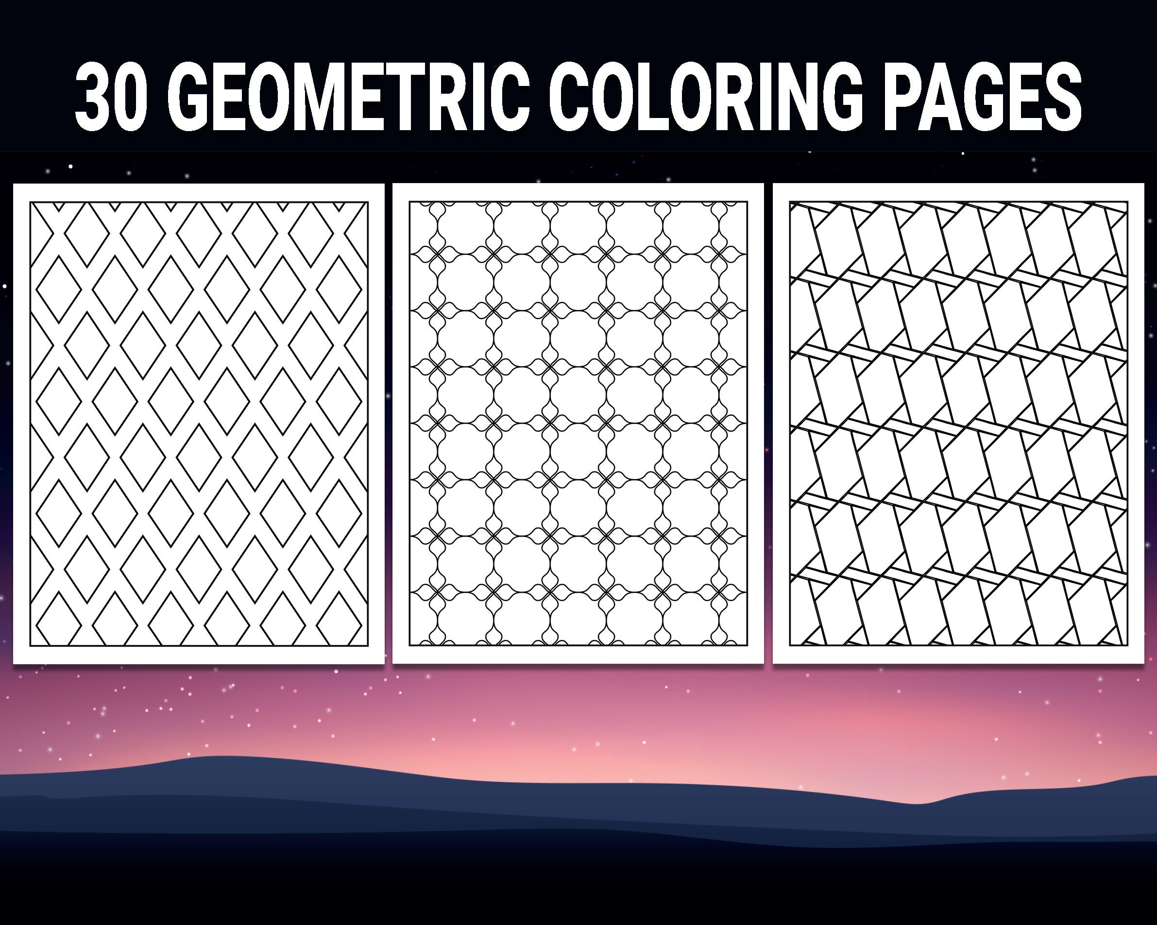 30 Geometric Coloring Pages for Adults – Printable Pattern Coloring Book (Instant Download PDF)