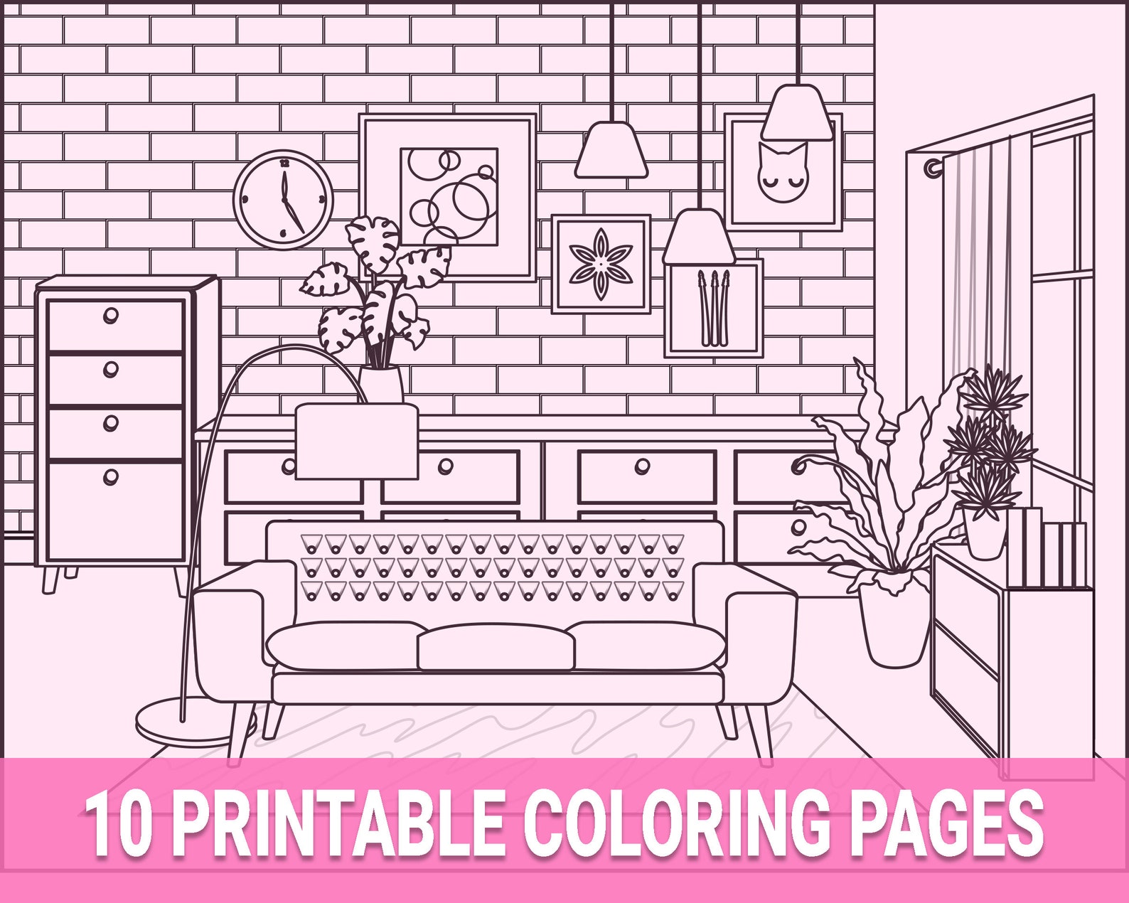 Home Interior Coloring Pages for Adults: Relaxing Designs (PDF Download ...