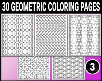 Dibujos geométricos abstractos para colorear en formato PDF imprimible para adultos: arte para la atención plena y diseños para aliviar el estrés.