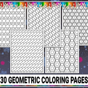30 Abstract Geometric Coloring Pages: Stress Relief Patterns (PDF Digital Download)