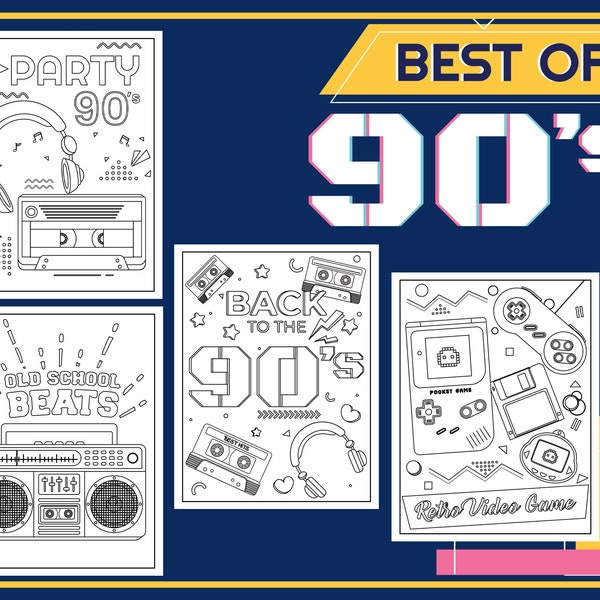 Printable 90s Coloring Pages, Back to the 90s, 90s Aesthetic, Digital Coloring Book, Download PDF