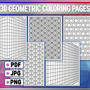 30 Abstract Geometric Coloring Pages: Stress Relief Patterns (PDF, JPG, PNG)