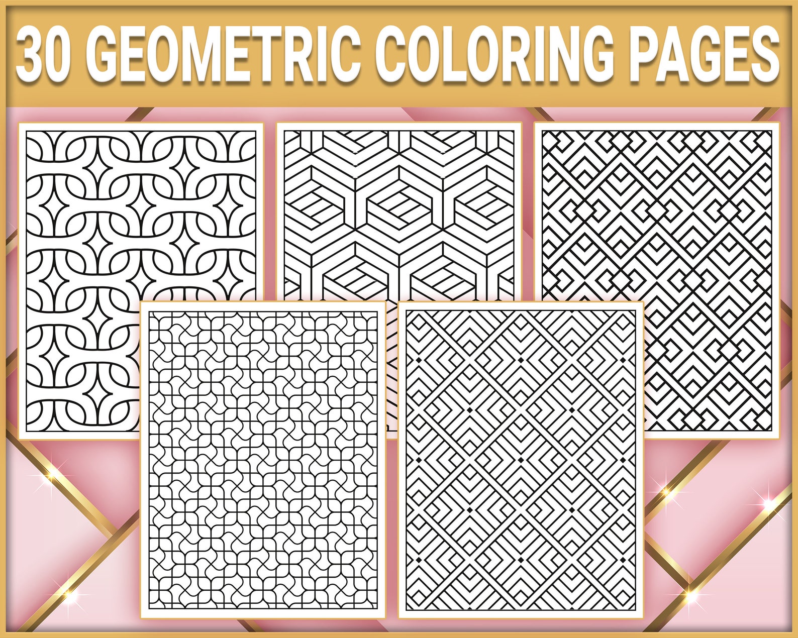 30 Abstract Pattern Coloring Pages Geometric Shapes and 3D - Etsy