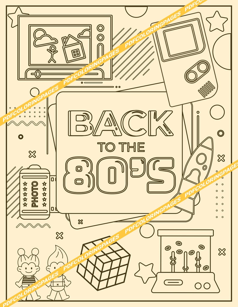 Printable 80s Coloring Pages, Back to the 80s, 80s Aesthetic, Digital