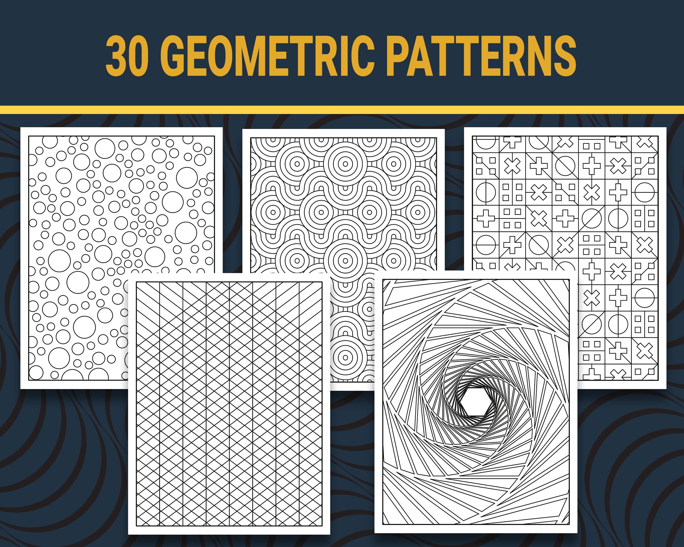 30 Abstract Pattern Coloring Pages Geometric Shapes and 3D - Etsy