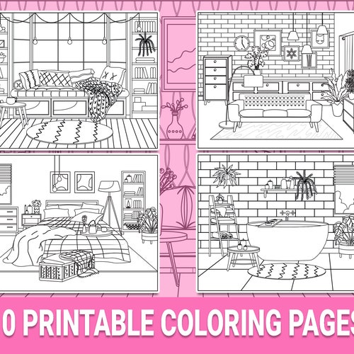 Interior Design Coloring Pages vol 2 Printable Adult Etsy