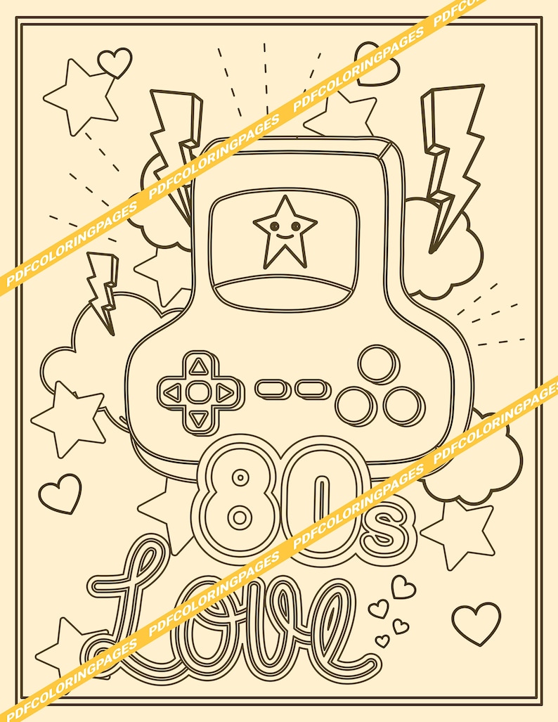 Printable 80s Coloring Pages, Back to the 80s, 80s Aesthetic, Digital