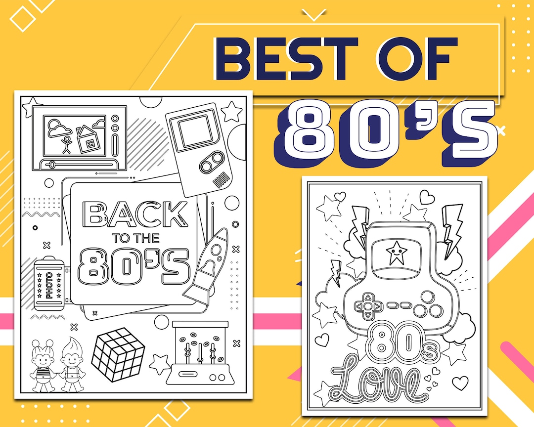 Printable 80s Coloring Pages, Back to the 80s, 80s Aesthetic, Digital