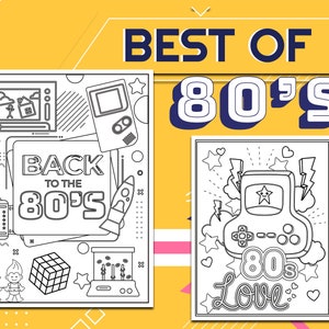 印刷可能な80年代風ぬり絵、80年代風、80年代の美学、デジタルぬり絵、PDFダウンロード