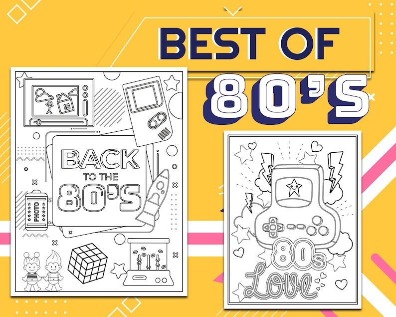 Printable 80s Coloring Pages, Back to the 80s, 80s Aesthetic, Digital