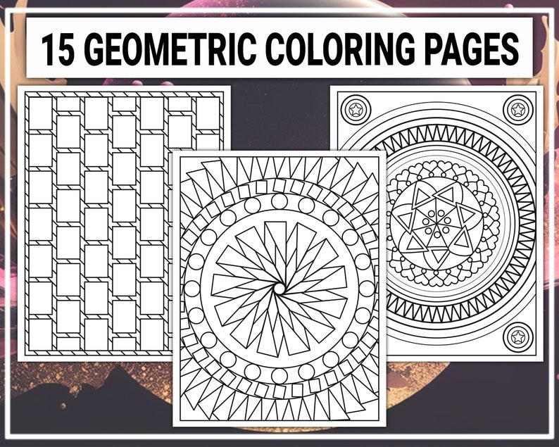 Geometric Pattern Coloring Book: 15 Abstract Designs (digital Download ...