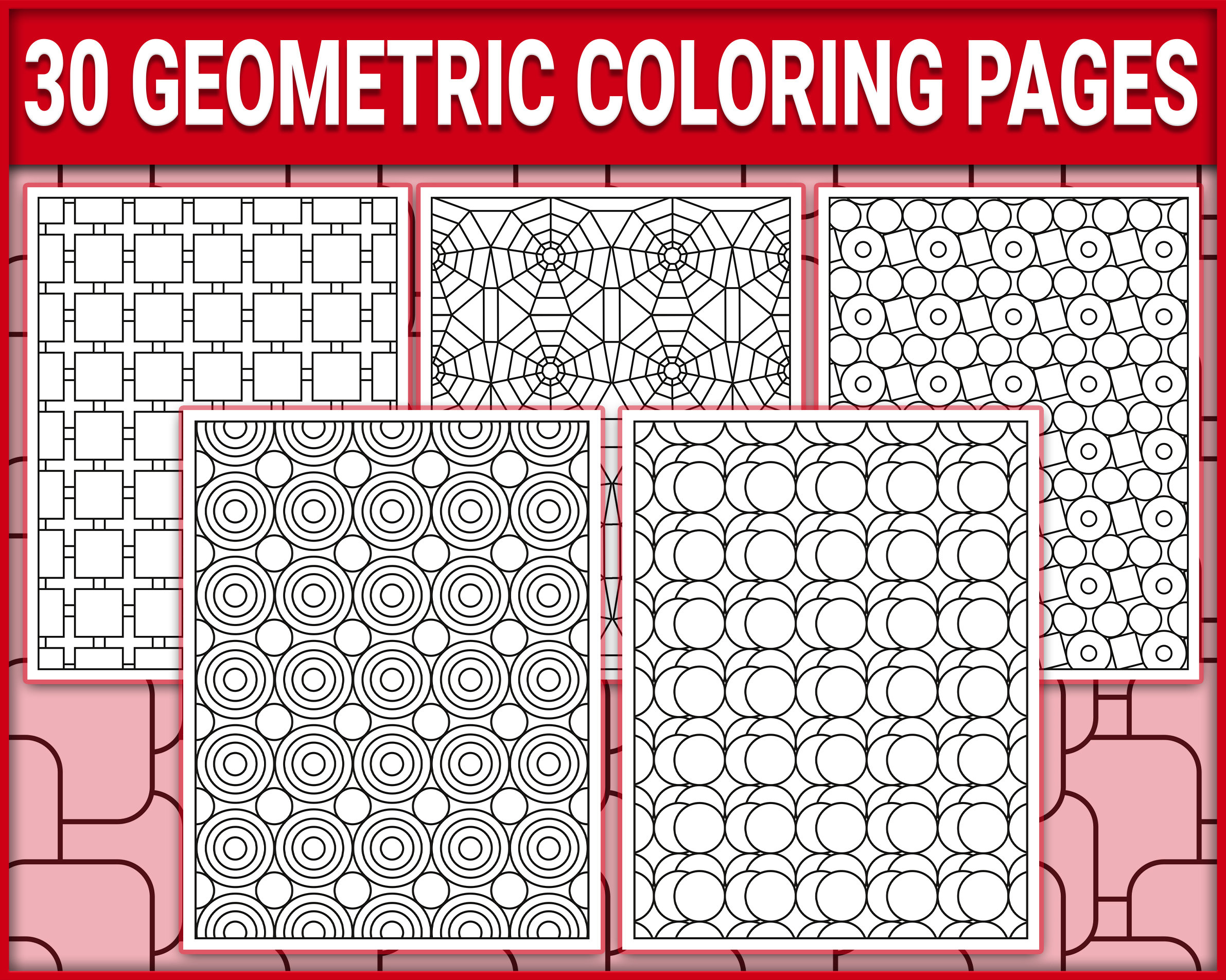 30 Geometric Pattern Coloring Pages: Abstract Shapes (PDF Print File ...