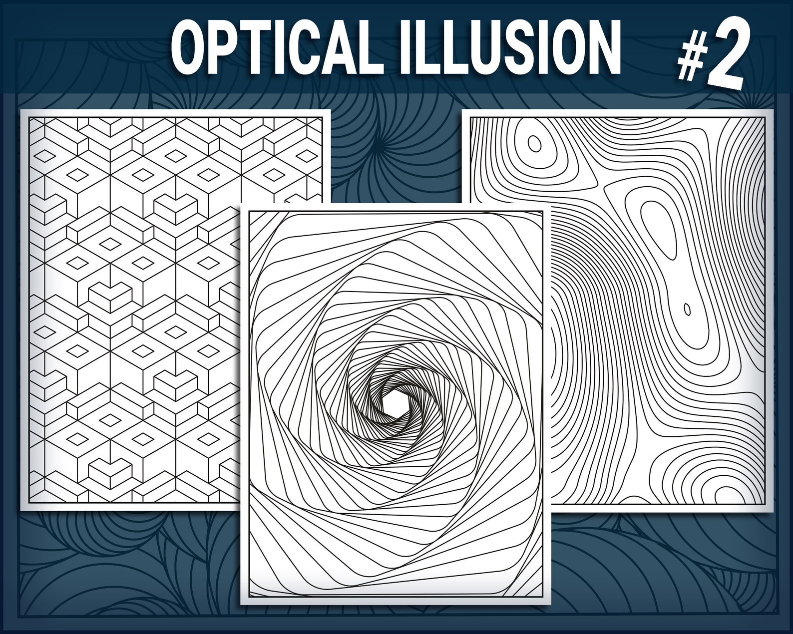 60 Optical Illusion Coloring Pages Vol 1, Vol 2, Vol 3, Vol 4 ...