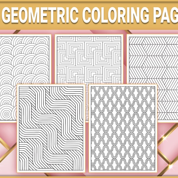 30 Abstract Pattern Coloring Pages, Geometric Shapes and 3D Patterns Coloring Book for Adults, PDF Digital Download