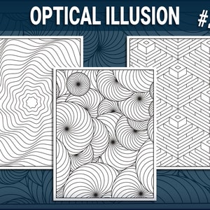 15 3D 錯覚ぬり絵ページ Vol. 2、幾何学的形状、抽象パターンの大人向けぬり絵ブック、PDF デジタル ダウンロード
