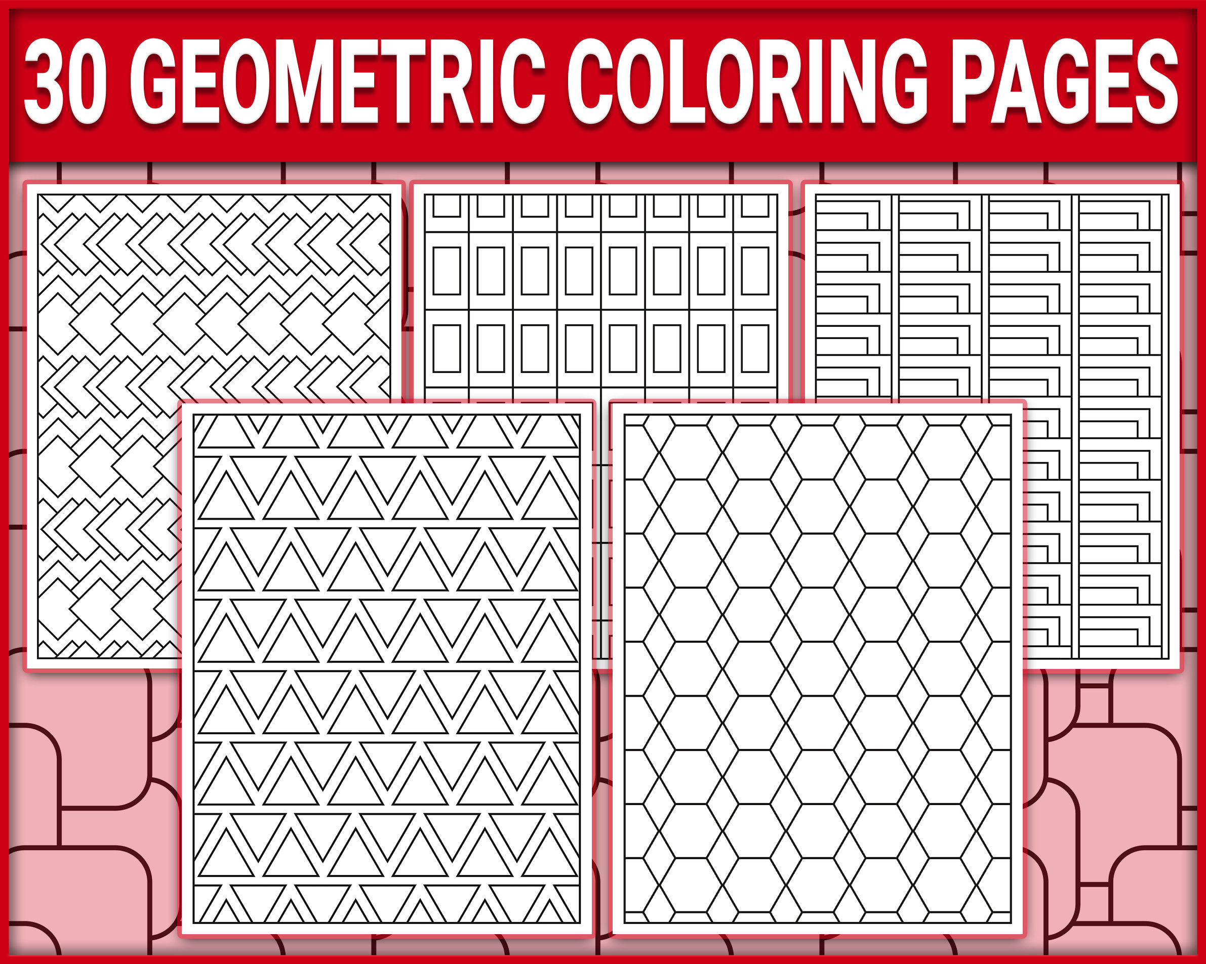 30 Geometric Pattern Coloring Pages: Abstract Shapes (PDF Print File ...