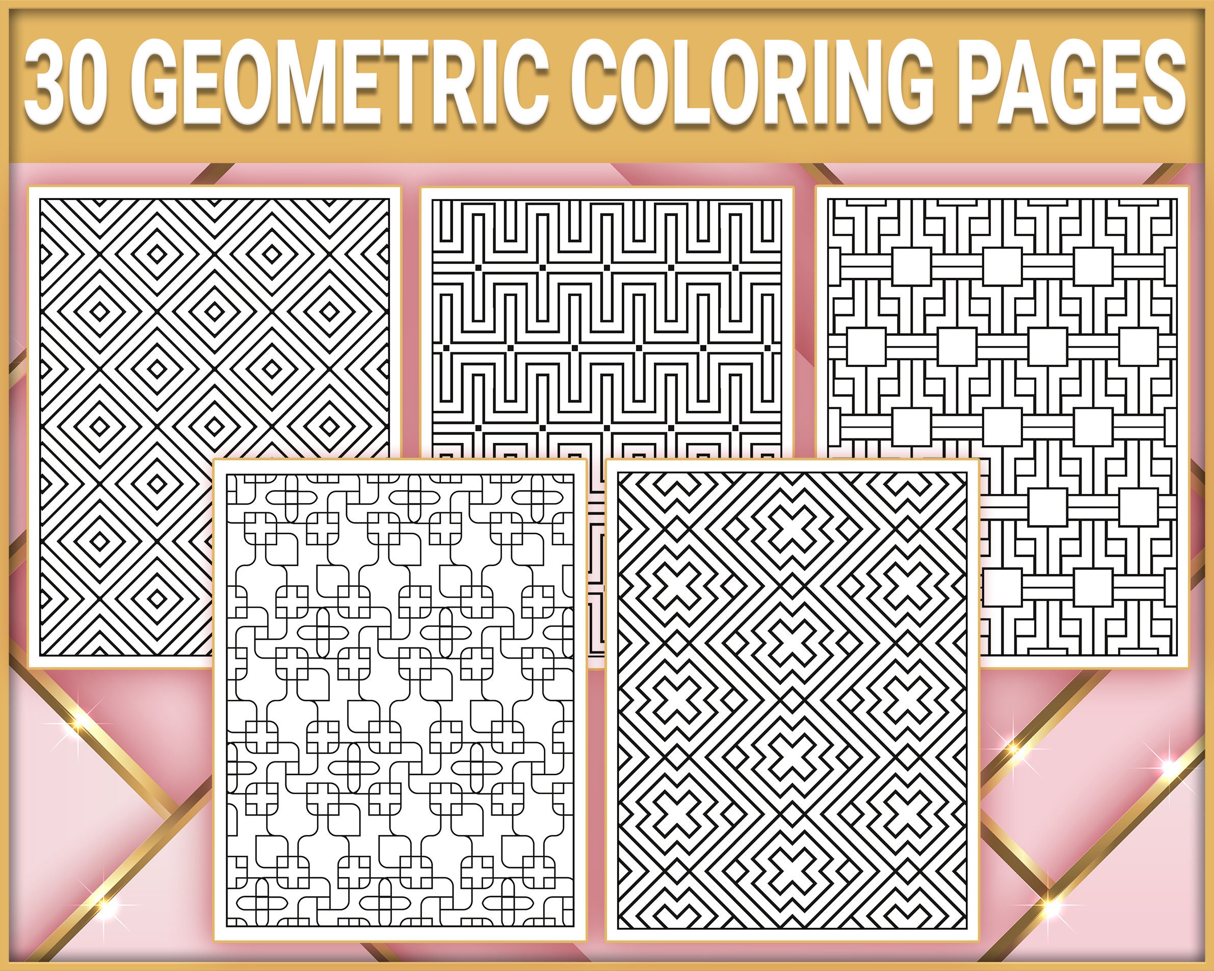 30 Abstract Pattern Coloring Pages Geometric Shapes and 3D - Etsy