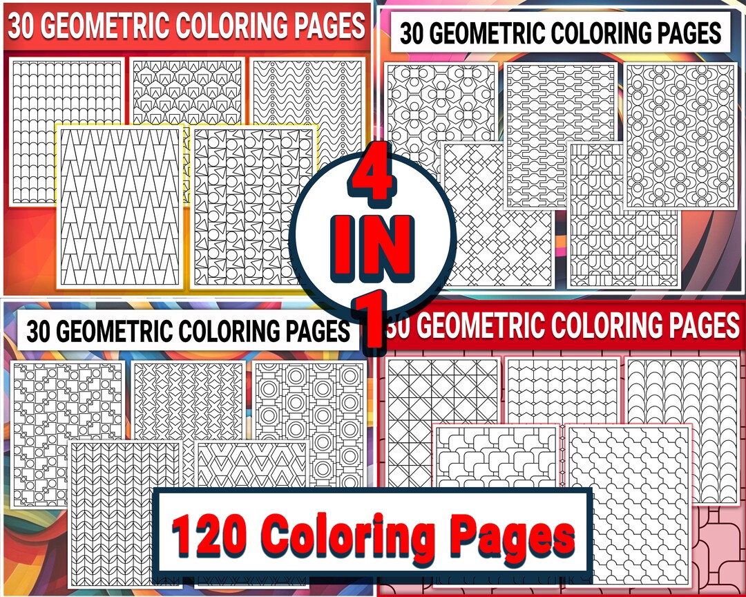 Set of 120 Abstract Pattern Coloring Pages, 3D Geometric Shapes ...