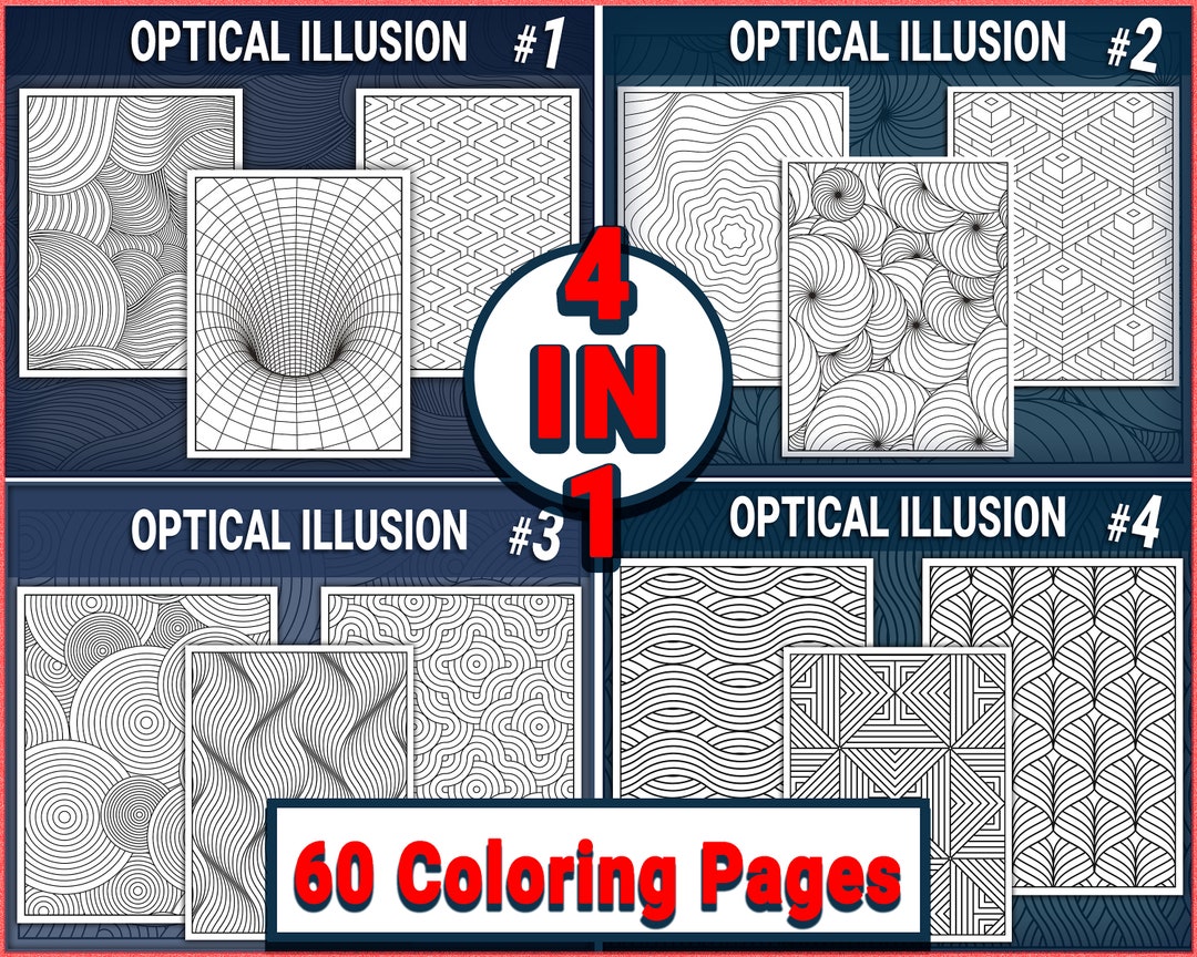 60 Optical Illusion Coloring Pages Vol 1, Vol 2, Vol 3, Vol 4 ...