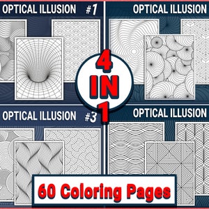 60 Optical Illusion Coloring Pages: Geometric Patterns (PDF Digital)