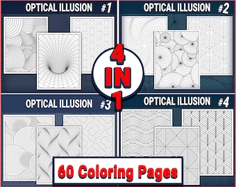60 Optical Illusion Coloring Pages: Geometric Patterns (PDF Digital)