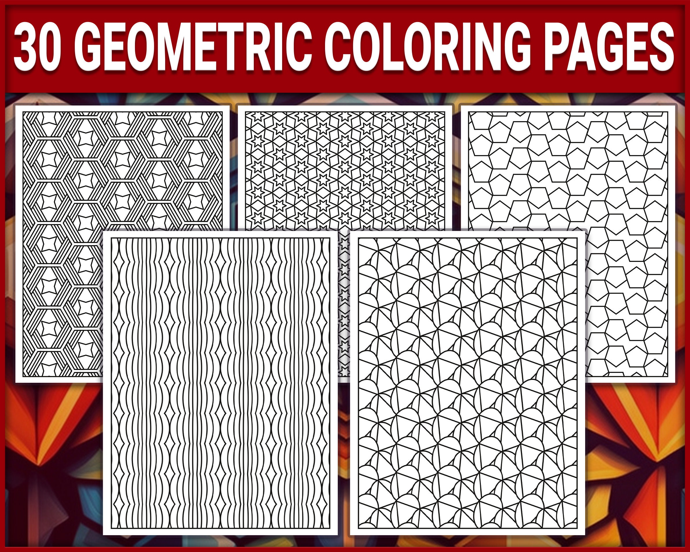 30 Abstract Pattern Coloring Pages. Geometric Shapes. 3D Coloring Pages ...