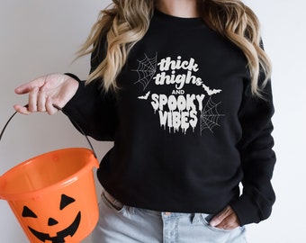 Dikke dijen en Spooky Vibes Shirt, Crewneck Halloween Sweatshirt, Halloween Shirt