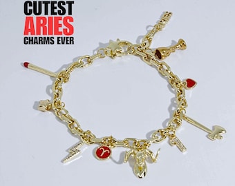 Zodiac Charm Bracelet Aries Gift March Birthday Gift April Birthday Jewelry Aries Bracelet Zodiac Sign Gift Astrology Bracelet Ram Charm