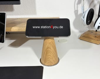 iPhone Holder Stand, Wooden • Magnetic Docking Station for Mobile Phones • 360 Degree Smartphone Holder, Solid Wood • Handmade Gift for Men