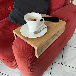 Sofa shelf “Coffee-Coffee” for the armrest, shelf tray, solid beech wood, table for armrest, shelf for cell phone and tablet holders