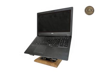 Laptop stand/holder S-5 for 10-16 inch laptops in black with aluminum and rustic oak base *6834