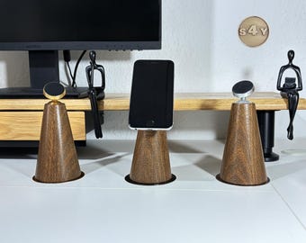 iPhone Holder, Magnetic iPhone Holder, Universal Smartphone Phone Holder, 360 Degree, Black Bog Oak, Stainless Steel Base, Handmade *886