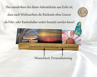 Advent calendar rail, oak with reindeer background, made of oak wood, Advent calendar picture rail, photo rail, card rail, double groove *751 -*759a