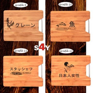 Bamboe snijplank met metalen handvat met Japans design. Het perfecte cadeau voor de chef-kok, vriend, vriendin, zus, vader, moeder afbeelding 10