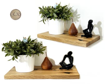 Wall shelf, wild oak, rustic oak shelf board made of solid oak wood, oak wall shelf + shelf supports, floating *616 - 645