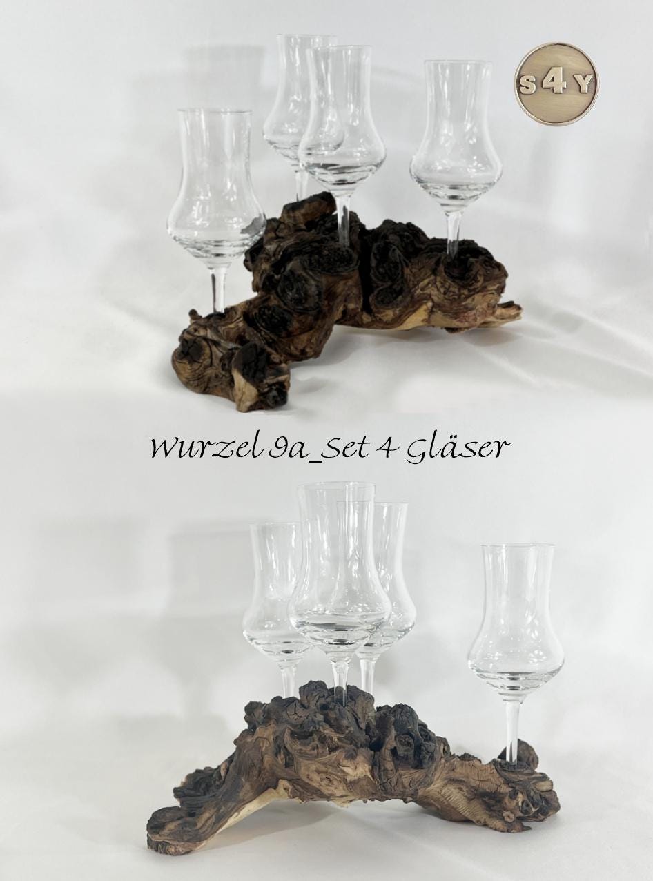Set 4 Bicchierini Da Grappa Su Radice Di Legno - Unico E Handmade, Regalo Perfetto Per Appassionati - Foto 3