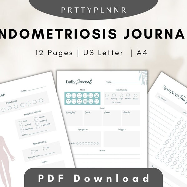 Endometriosis Journal Printable Digital, Endometriosis Diary, Endometriosis Symptom Tracker, PDF Download