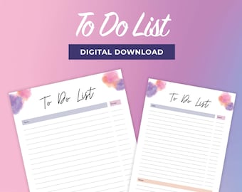 Lista de tareas imprimible, planificador diario, organizador de tareas, lista de verificación en PDF, lista de tareas, A4/A5/Carta/Media hoja. Descarga instantánea.