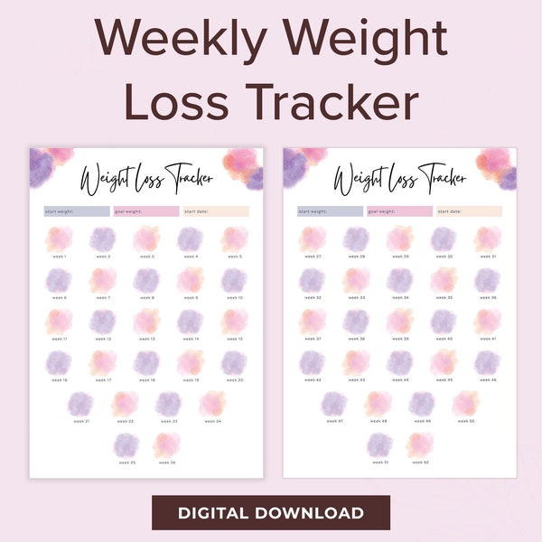 Printable Weight Loss Tracker, Weekly Weight Loss Chart, Weekly Weigh In, Fitness Planner, Losing Weight Goals PDF Download